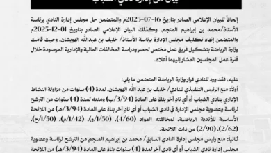 إيقاف الهويشان والمنجم عن ممارسة النشاط الرياضي في "الشباب"