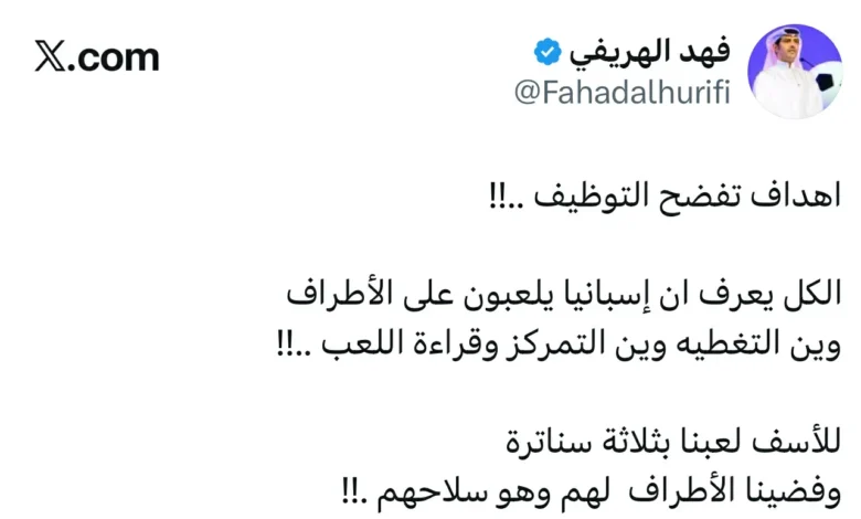 الهريفي يعبر عن استيائه: أهداف تكشف عن التوظيف غير العادل 1 الهريفي يعبر عن استيائه: أهداف تكشف عن التوظيف غير العادل