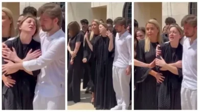 انهيار الفنانة نورا رحال خلال جنازة نجلها "أليكس"