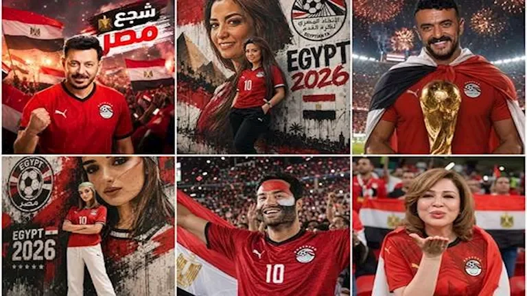صور فنية للنجوم يرتدون "تي شيرت" منتخب مصر بتقنية الذكاء الاصطناعي