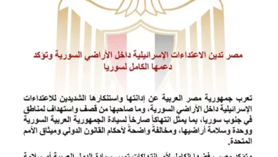 مصر تدين الاعتداءات الإسرائيلية في الأراضي السورية