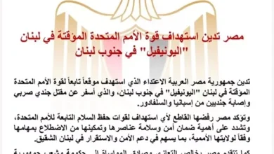 مصر تندد بالهجوم على قوة اليونيفيل في جنوب لبنان
