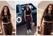 ناهد السباعي تستعرض صورًا جديدة أمام الأهرامات