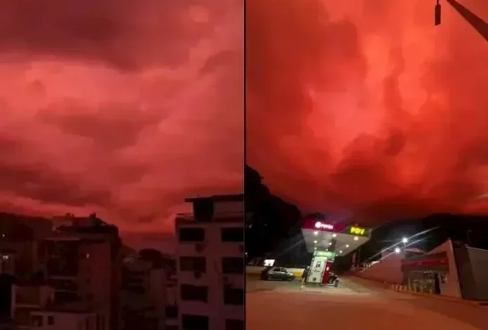سماء حمراء في فنزويلا تثير التساؤلات بعد الزلزال 1 سماء حمراء في فنزويلا تثير التساؤلات بعد الزلزال