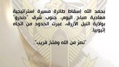 الجيش السوداني يسقط طائرة مسيرة معادية في ولاية النيل الأزرق قادمة من إثيوبيا