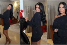 جوري بكر تتألق بإطلالة جريئة في فستان أسود لامع