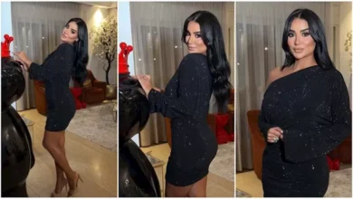 جوري بكر تتألق بإطلالة جريئة في فستان أسود لامع