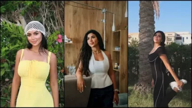 كارولين عزمي تتألق بإطلالات مميزة أمام البحر بألوان الأبيض والأصفر والأسود
