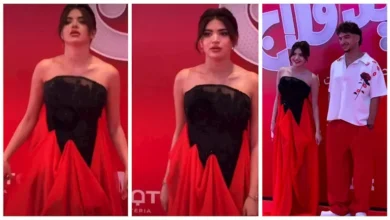 سوزي الأردنية تتألق برفقة خطيبها مونلي في عرض فيلم "ريد فلاج"