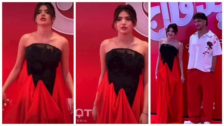 سوزي الأردنية تتألق برفقة خطيبها مونلي في عرض فيلم "ريد فلاج"