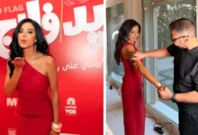 نسرين أمين تتألق بفستان أحمر في العرض الخاص لفيلم "ريد فلاج"