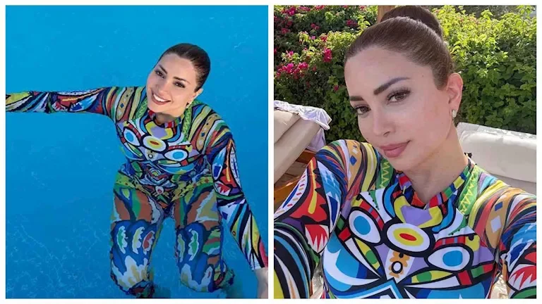 نسرين طافش تبرز بإطلالة مميزة في أحدث ظهور لها بحمام السباحة