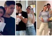 هشام جمال يحتفل بعيد ميلاد ليلى زاهر ويشارك أول صورة لابنتهما إيلا