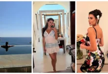 ياسمين صبري تستمتع بأجواء الصيف في حمام سباحة باليونان