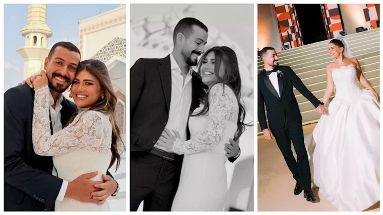 صور رومانسية مميزة لديانا هشام مع زوجها تتألق بحضن وقبلة على الخد