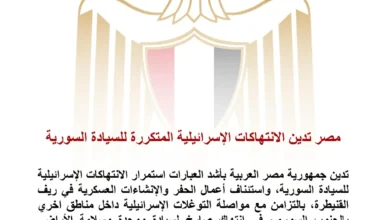 مصر تدين الانتهاكات الإسرائيلية في سوريا وتؤكد على ضرورة احترام السيادة السورية